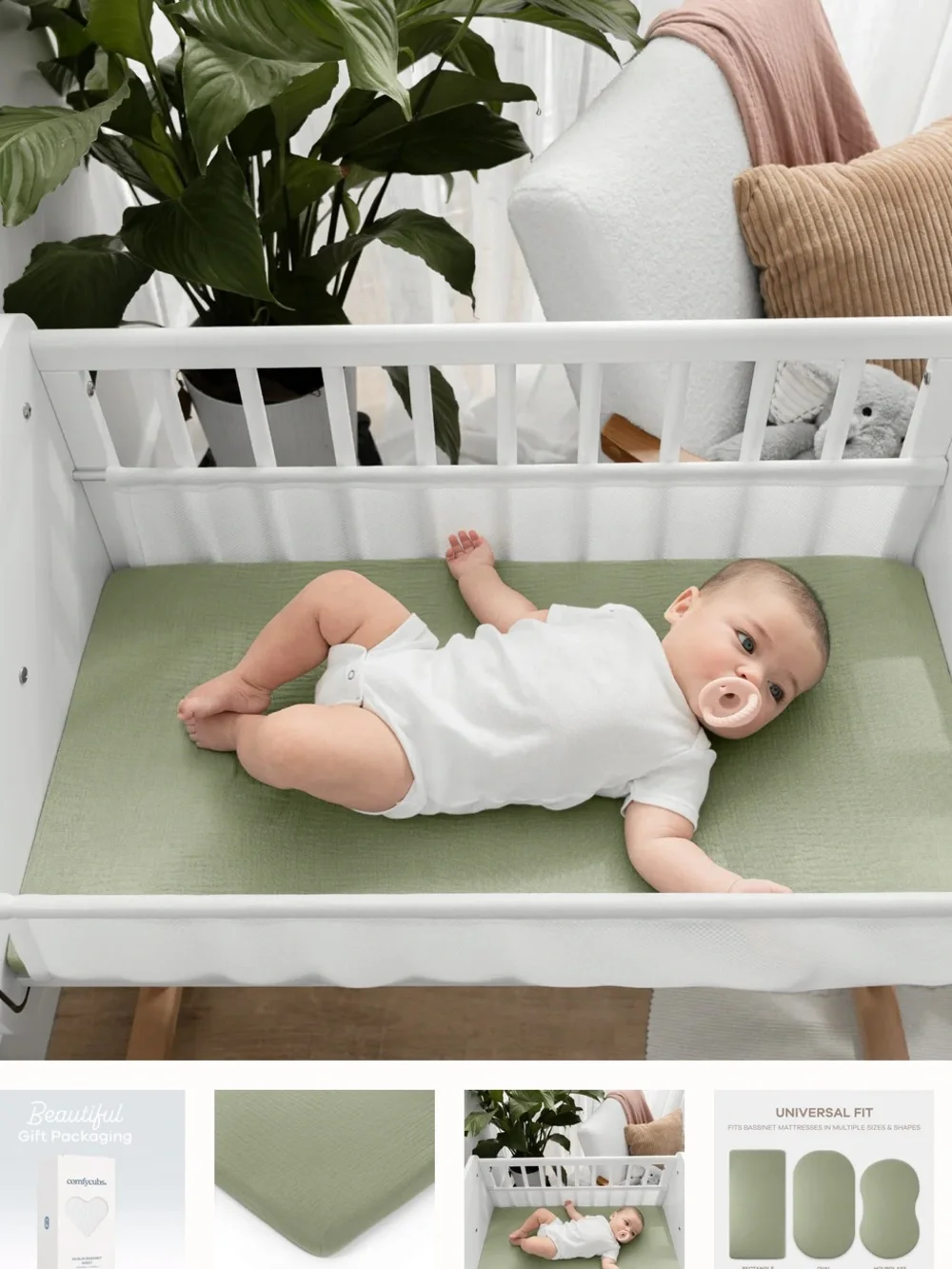 Comfy Cub Sage Fitted Crib and Bassinet Sheets - Premium Cotton Blend